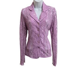 Dialogue Womens Vintage Y2K Coquette Office Siren Going Out Sheer Lace Blazer 4